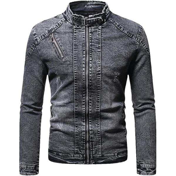 Amazon.com: Men Autumn Winter Moto Biker Denim Jacket Solid